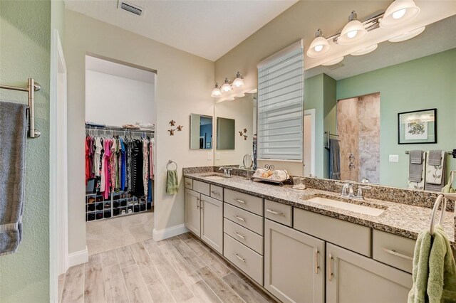 bathroom featuring a shower and vanity