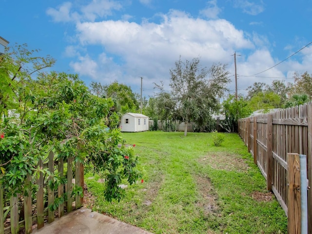 view of yard with a shed