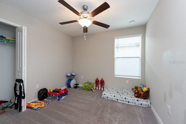 10348 Blue Plume Ct, Riverview, FL 33578 - recreation room with carpet floors, a ceiling fan, and baseboards
