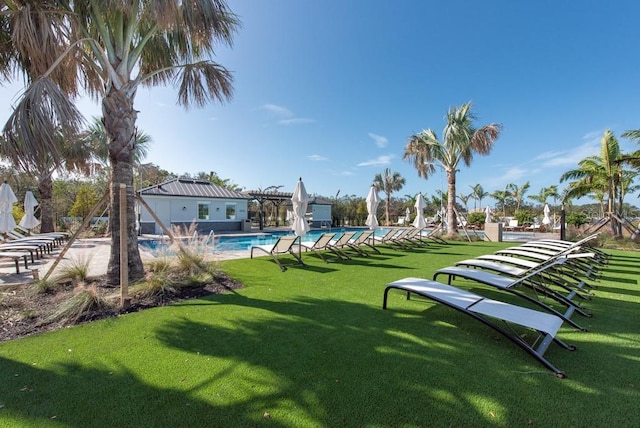 10348 Blue Plume Ct, Riverview, FL 33578 - view of home's community with a lawn and a pool