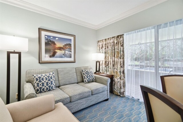 36750 US Highway 19 Unit 21212, Palm Harbor, FL 34684 - living room featuring dark carpet and ornamental molding