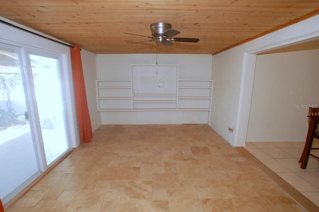 unfurnished room featuring ceiling fan and wood ceiling