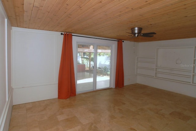 unfurnished room featuring ceiling fan and wood ceiling