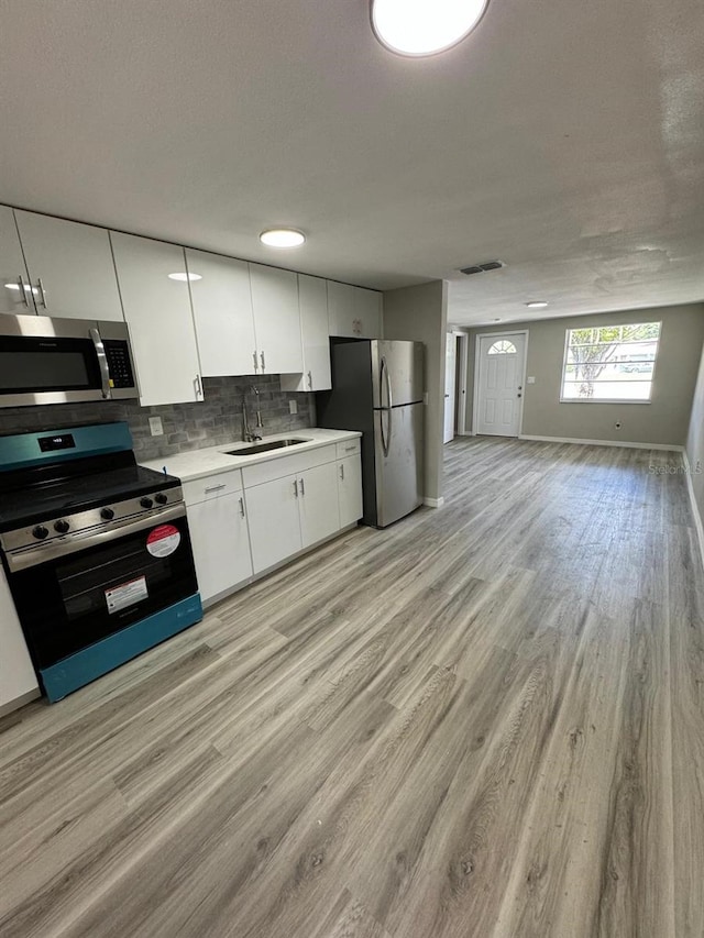 5928 13th Street Ct E, Bradenton, FL 34203 - kitchen with light wood finished floors, stainless steel appliances, a sink, and tasteful backsplash