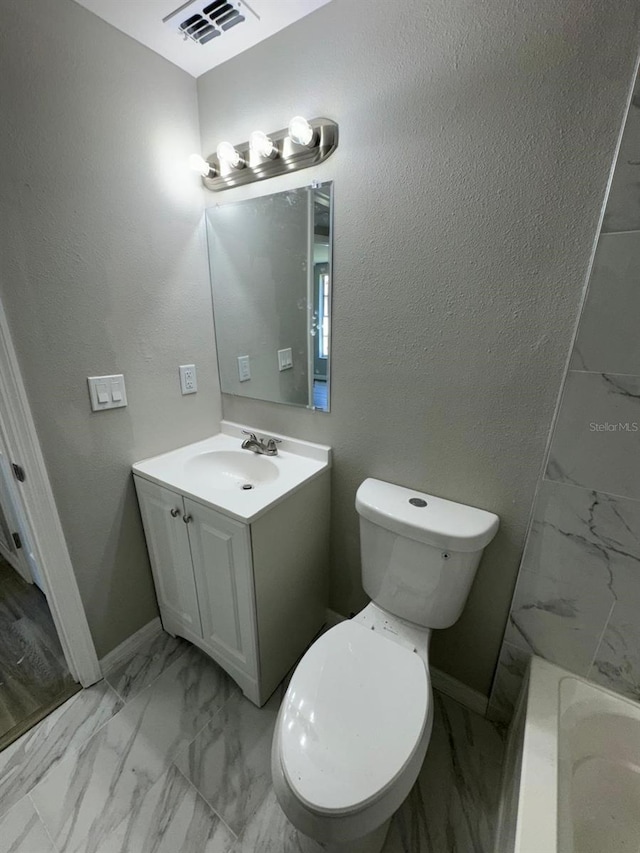 5928 13th Street Ct E, Bradenton, FL 34203 - full bathroom with visible vents, baseboards, marble finish floor, and vanity