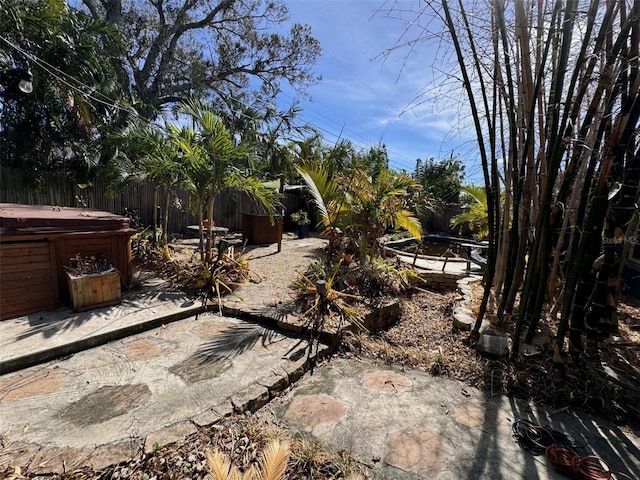 view of patio featuring a hot tub