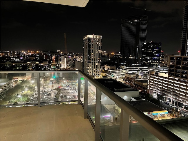 view of balcony at night