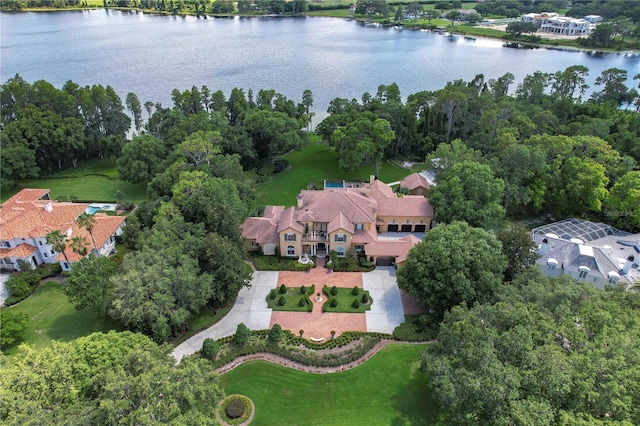 aerial view with a water view