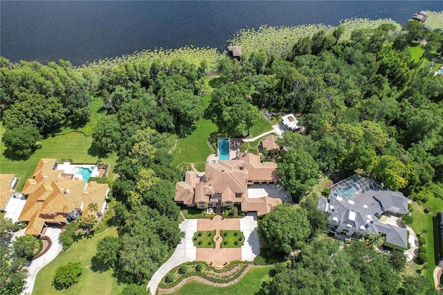 bird's eye view featuring a water view