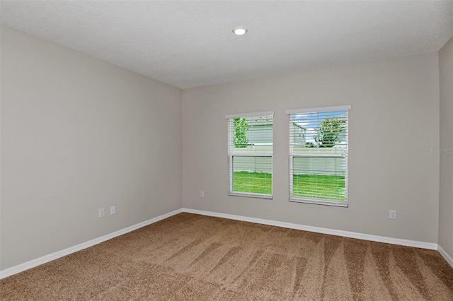 carpeted empty room with a textured ceiling