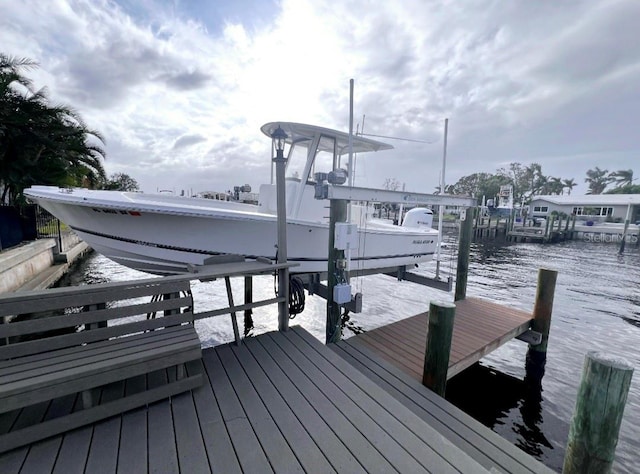 view of dock with a water view