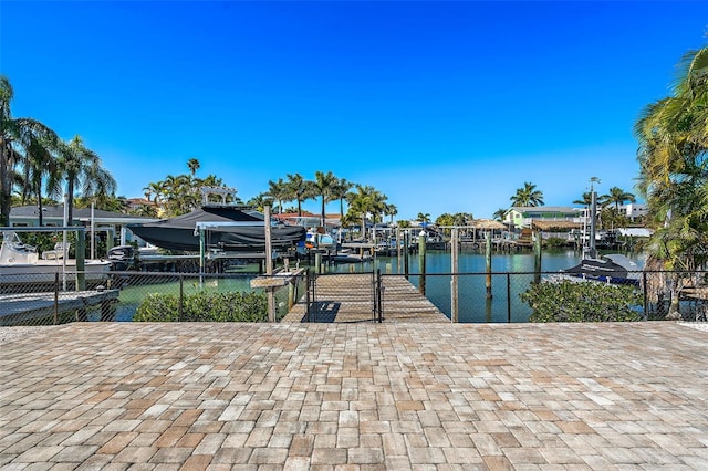 dock area featuring a water view