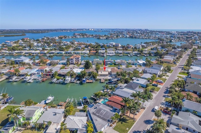 aerial view featuring a water view