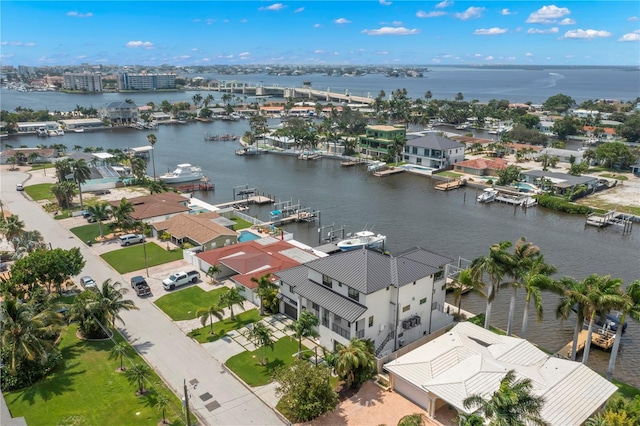 aerial view with a water view