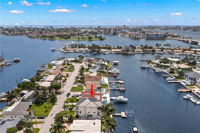 aerial view with a water view