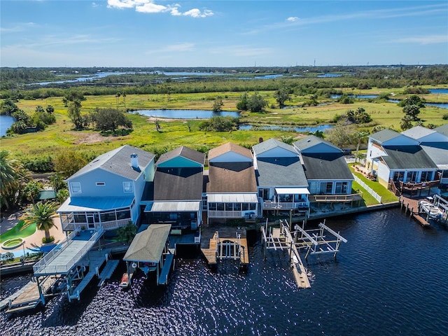 aerial view with a water view