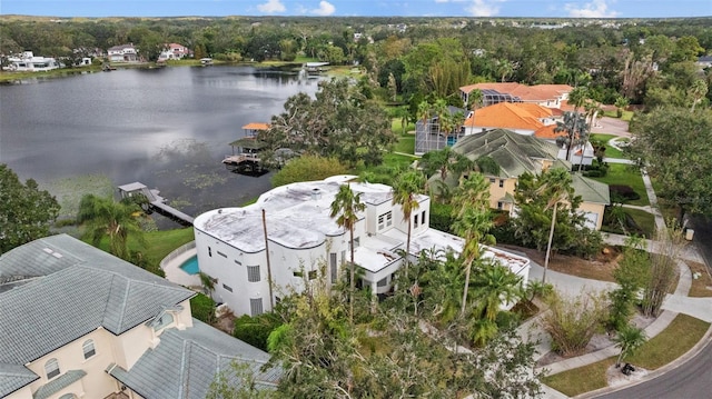 bird's eye view featuring a water view