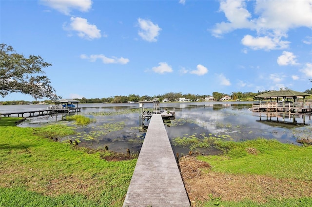 dock area featuring a water view