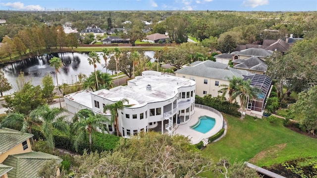 aerial view with a water view