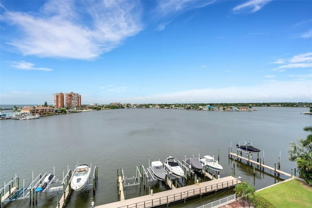 view of dock with a water view