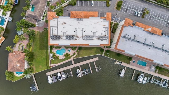 aerial view with a water view