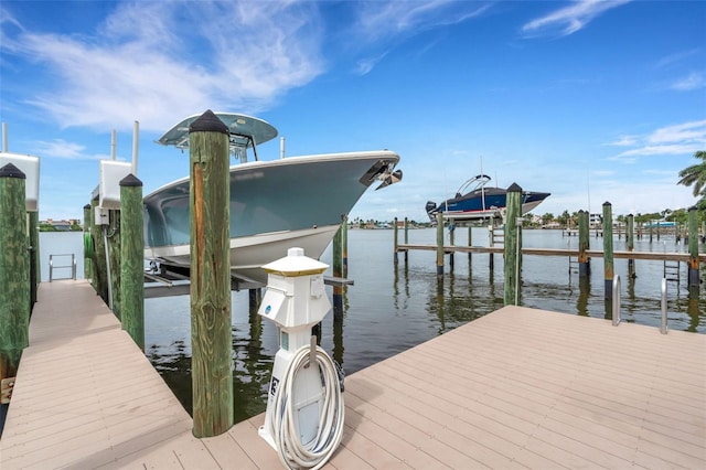 dock area with a water view