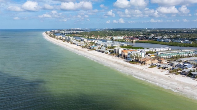 bird's eye view with a beach view and a water view