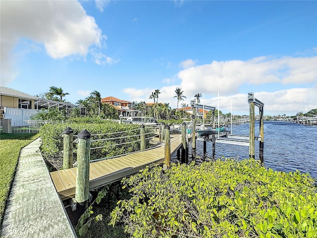 dock area with a water view