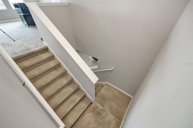 staircase with carpet flooring