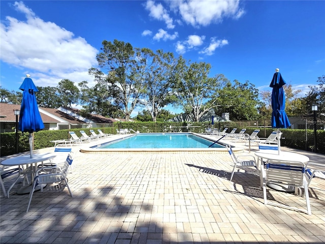 view of swimming pool with a patio area