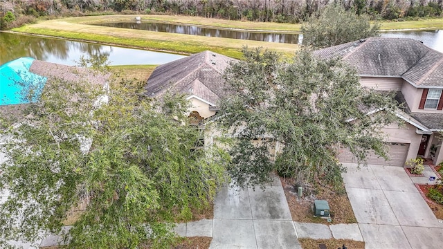 bird's eye view featuring a water view