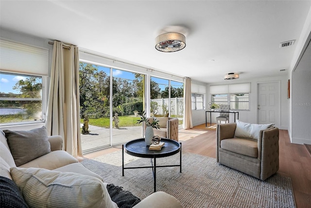 living room with hardwood / wood-style flooring