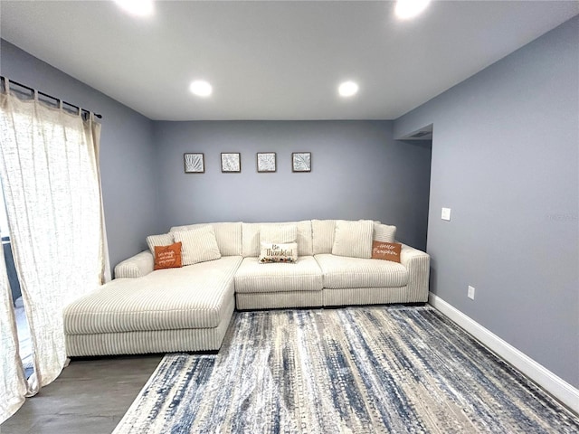 living room featuring dark hardwood / wood-style floors