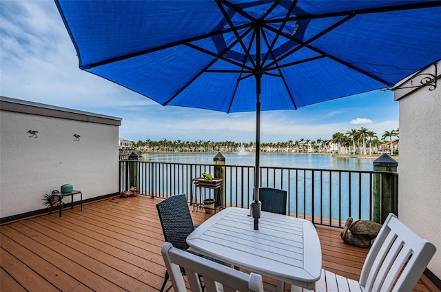 wooden deck with a water view