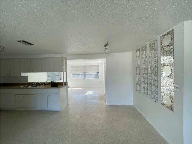 kitchen featuring a textured ceiling and sink