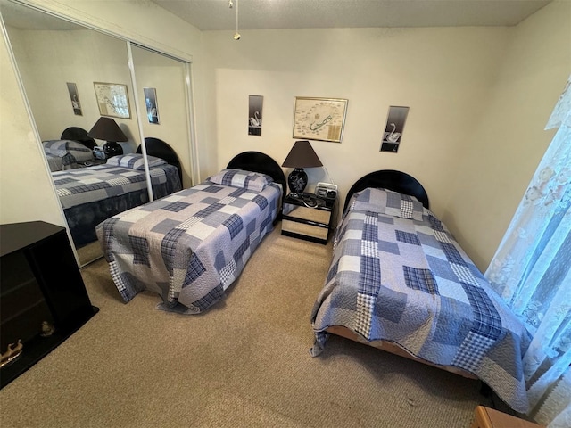 bedroom with carpet flooring and a closet