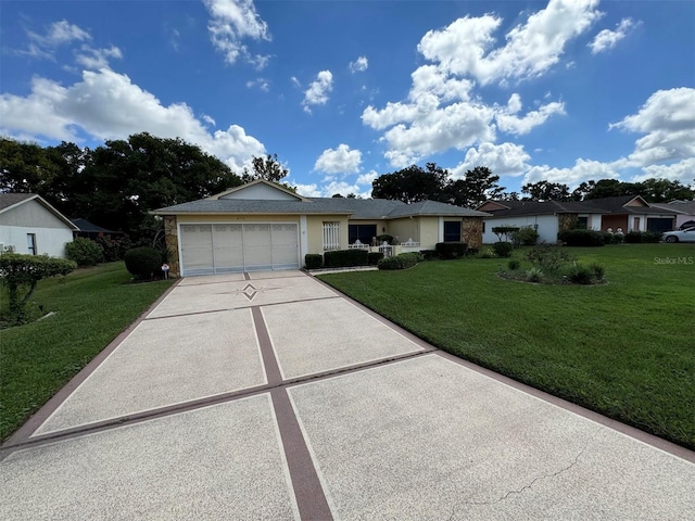 single story home with a front lawn and a garage