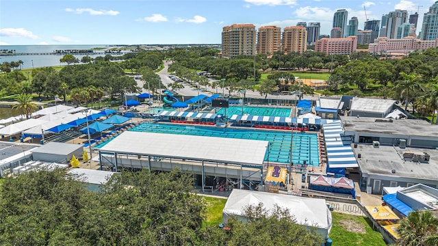 aerial view with a water view