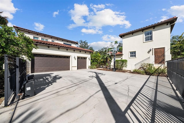 exterior space with a garage