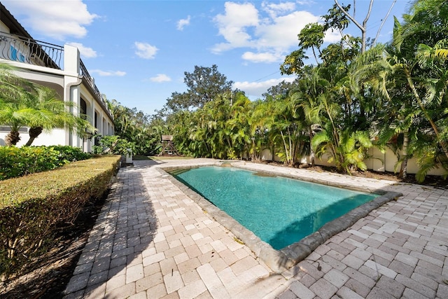 view of swimming pool with a patio area