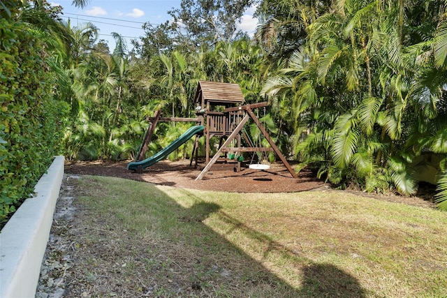 view of play area with a yard