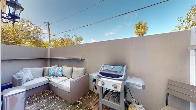 view of patio featuring a deck and grilling area