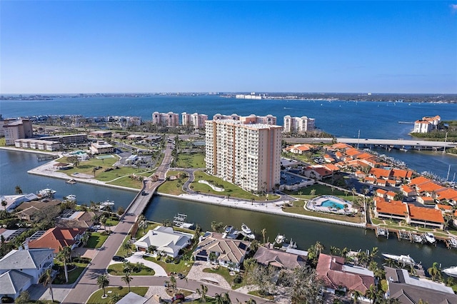 bird's eye view featuring a water view