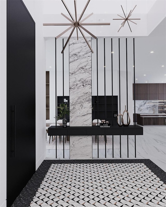 1076 Snell Isle Blvd NE, Saint Petersburg, FL 33704 - detailed view of a chandelier, recessed lighting, and inlaid floor details