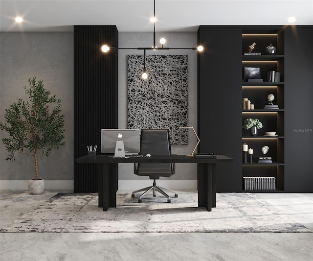 office space with built in shelves