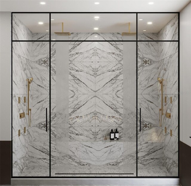 1076 Snell Isle Blvd NE, Saint Petersburg, FL 33704 - full bathroom featuring a marble finish shower and recessed lighting