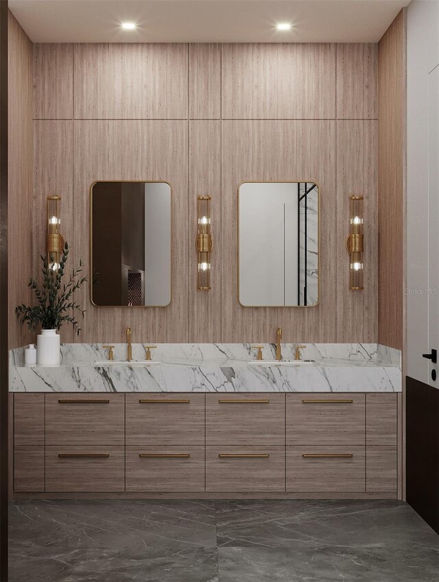 1076 Snell Isle Blvd NE, Saint Petersburg, FL 33704 - bathroom with double vanity and marble tiled flooring