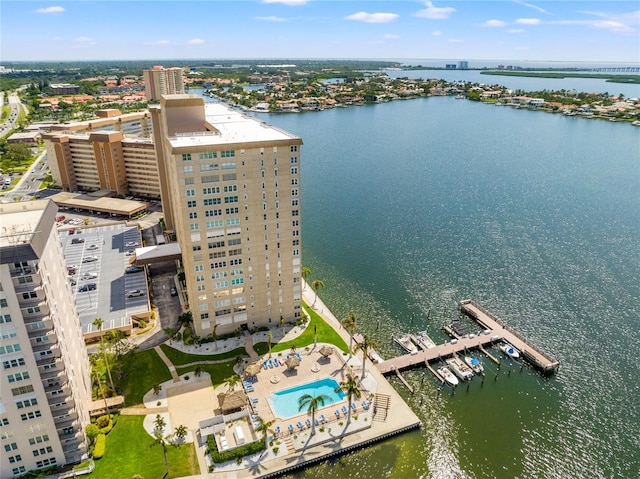 aerial view with a water view