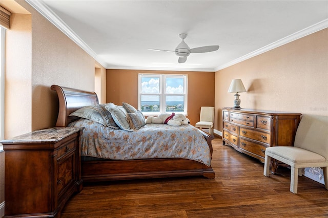 5200 Brittany Dr S Unit 1202, Saint Petersburg, FL 33715 - bedroom featuring crown molding, dark wood-style flooring, and ceiling fan