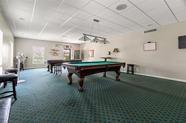 5200 Brittany Dr S Unit 1202, Saint Petersburg, FL 33715 - rec room with carpet floors, billiards, and a drop ceiling